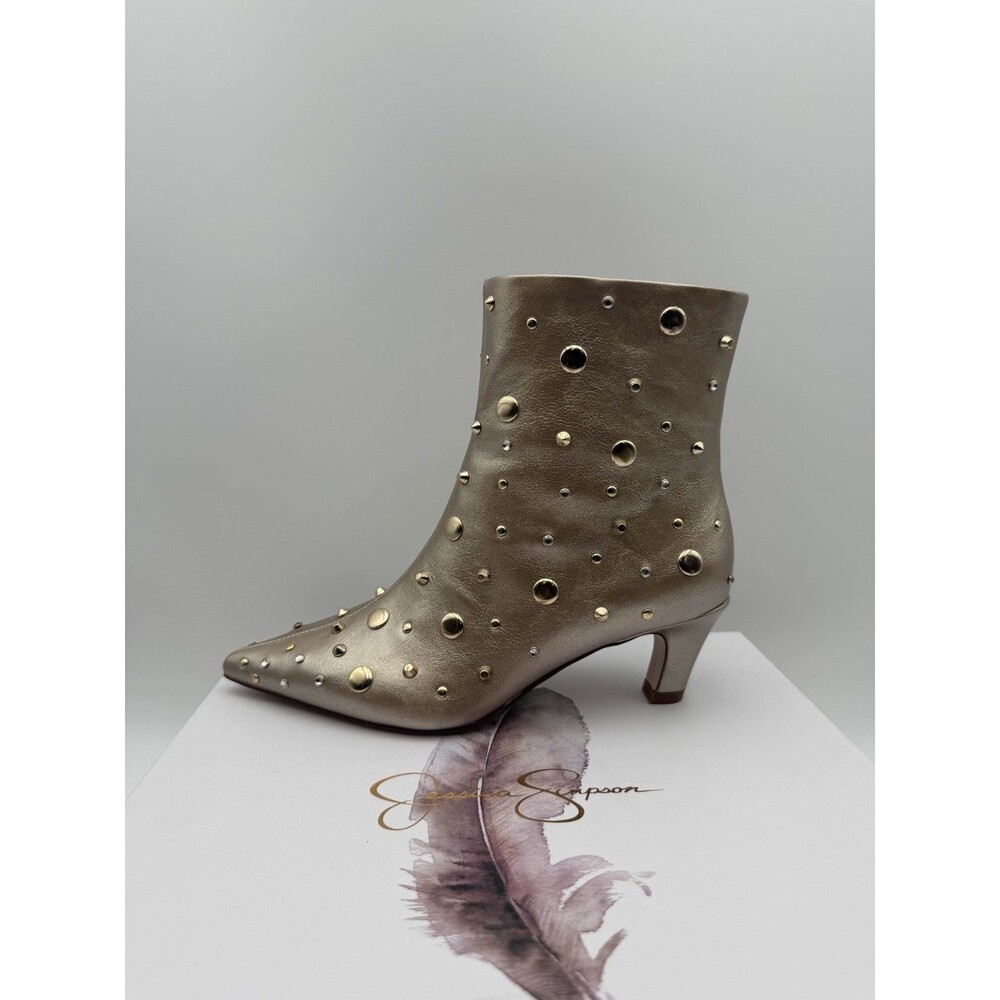 Jessica Simpson Metallic Taupe Ankle Boots with Gold Studs